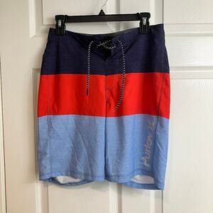 Hurley Color Block Board Shorts - Men's Size 28 Navy/Red/Blue Stretch